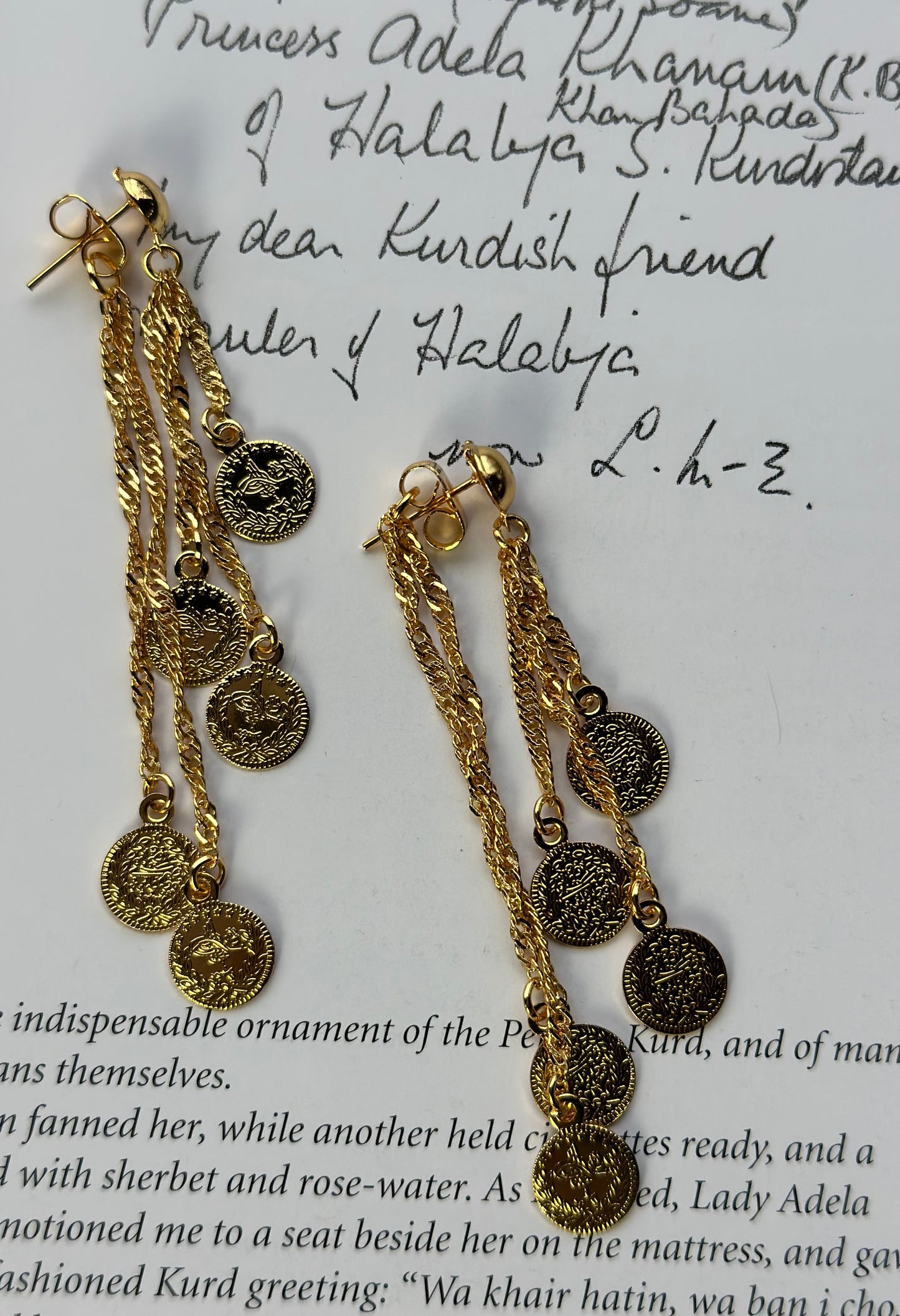 Traditional Kurdish Gold Coin Chain Earrings