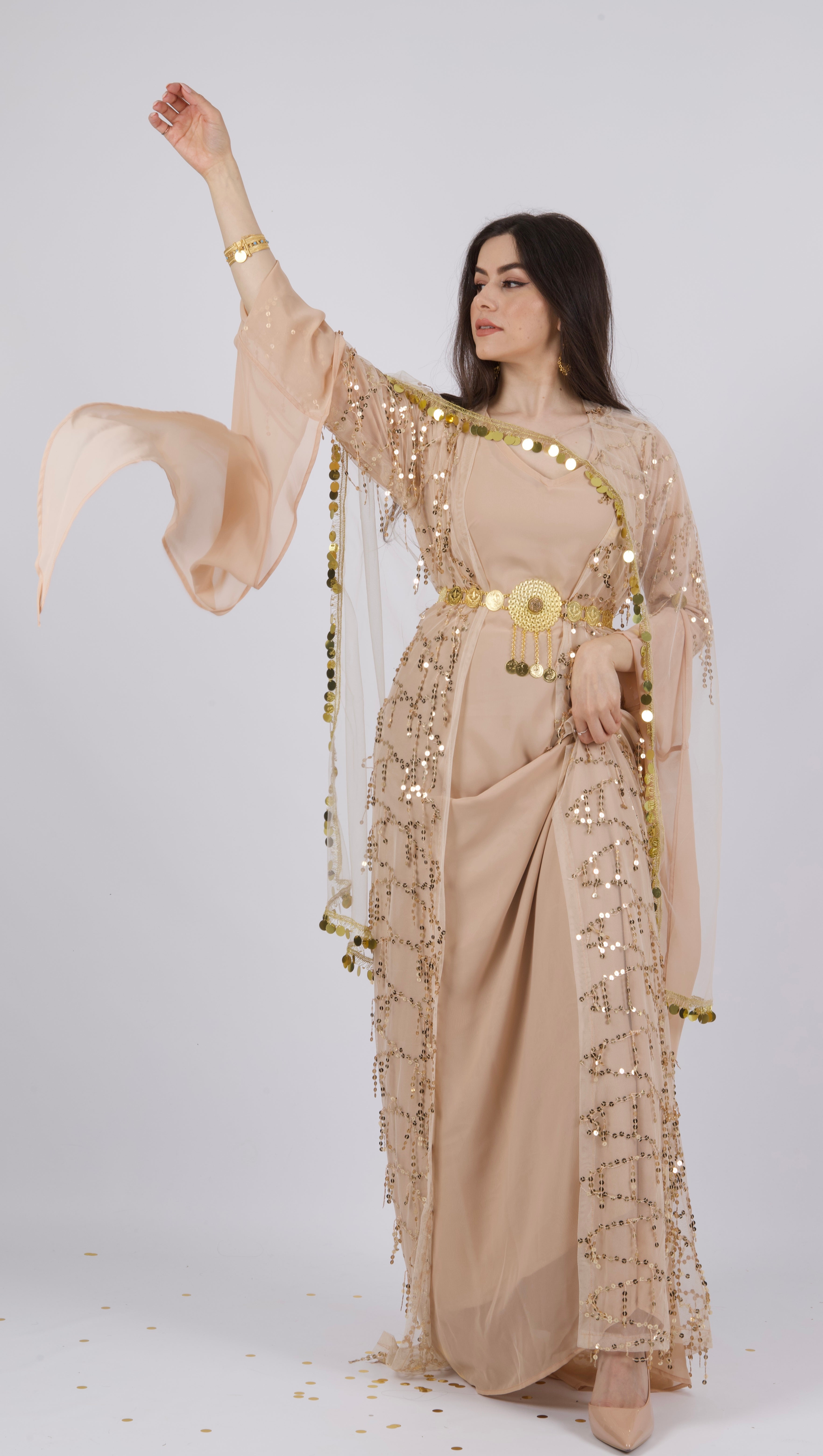 Larzane Beige with Golden Kurdish Elegant Outfit XS