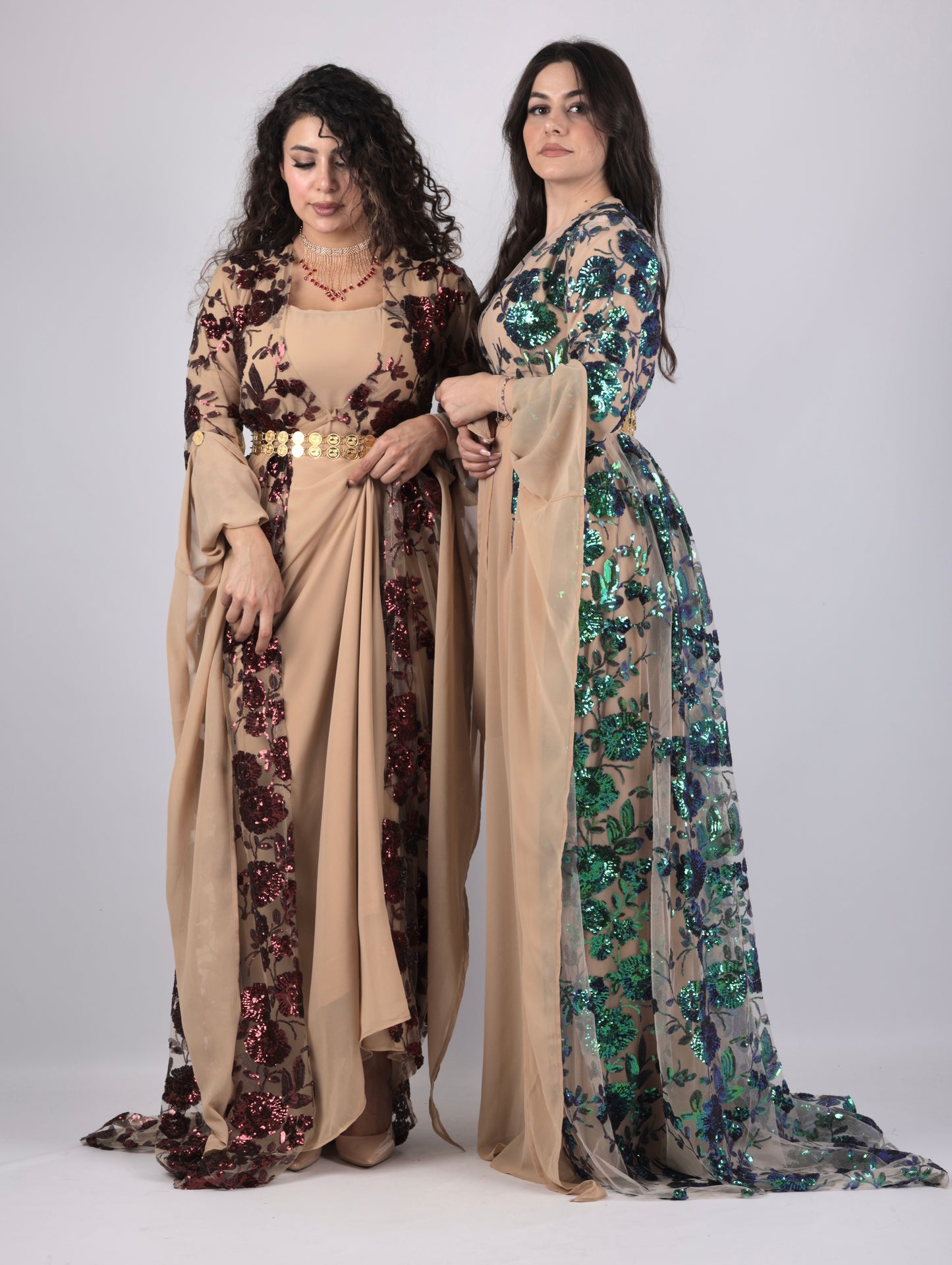 Dildar Kurdish Dress – Badini Style in Green Blue Sequins