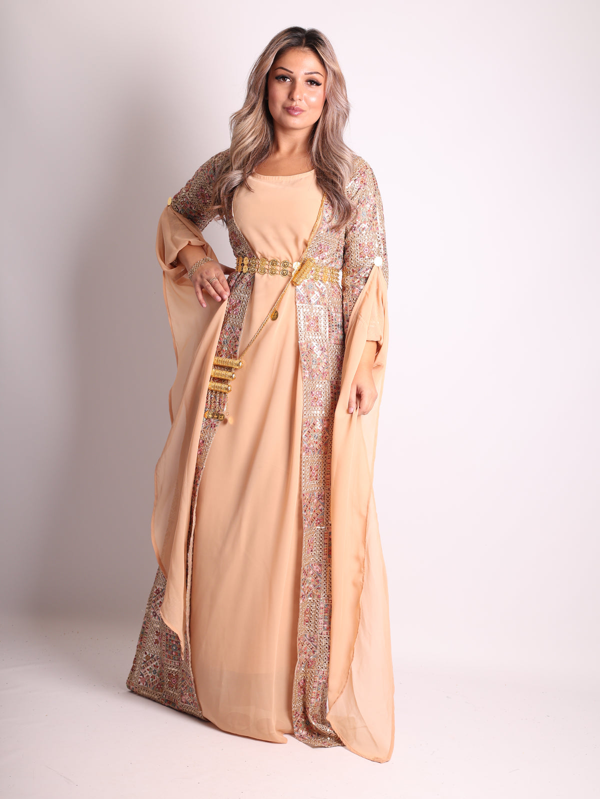 Cudi Kurdish Dress Green – Luxury Embroidered 3-Piece Set Mint green peach
