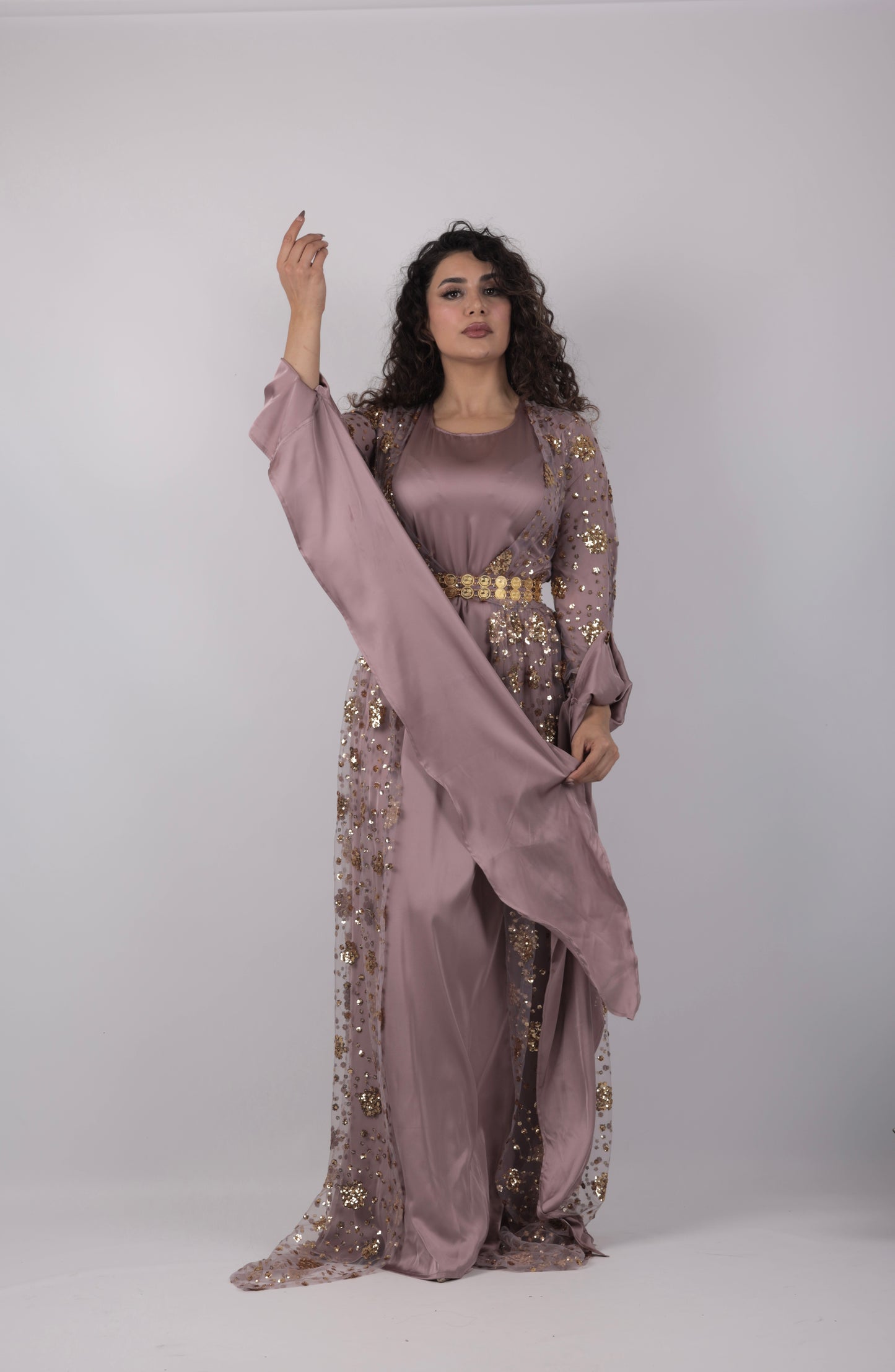 Chro Collection – Badini Design Lavender Kurdish Dress with Golden Flowers (Badini Design, 2-Piece Set)