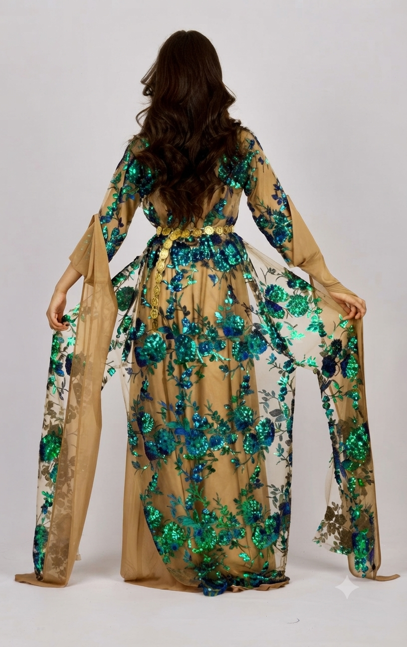 Dildar Grün/Blau Kurdisches Komplettkleid