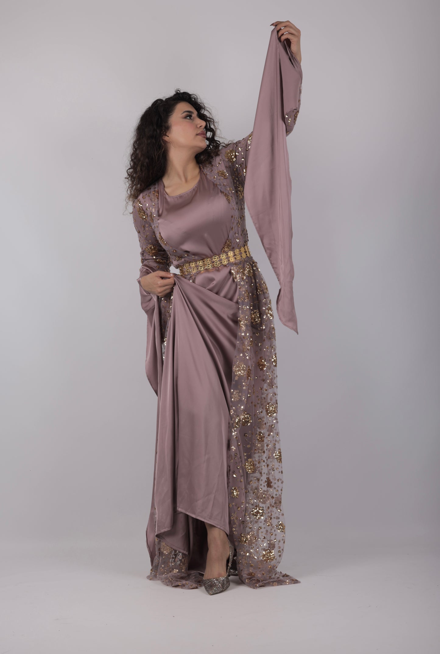 Chro Collection – Badini Design Lavender Kurdish Dress with Golden Flowers (Badini Design, 2-Piece Set)