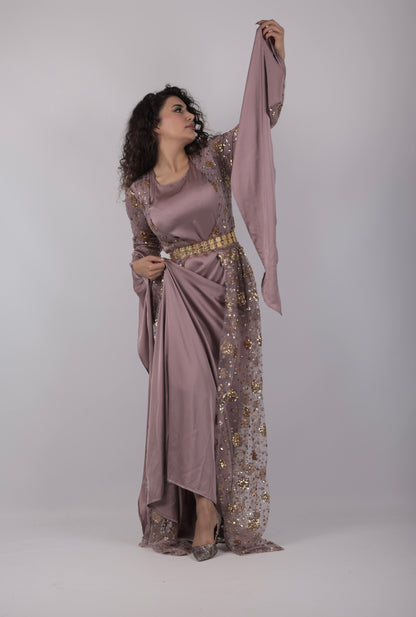 Chro Collection – Badini Design Lavender Kurdish Dress with Golden Flowers (Badini Design, 2-Piece Set)