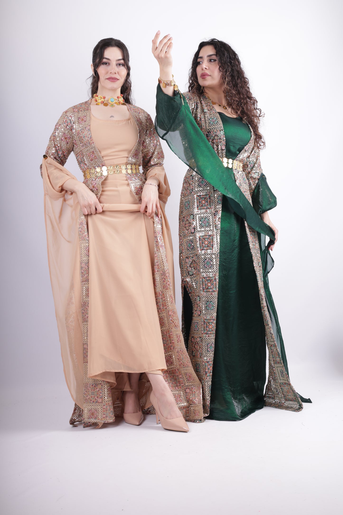 Cudi Kurdish Dress Green – Luxury Embroidered 3-Piece Set Mint green peach