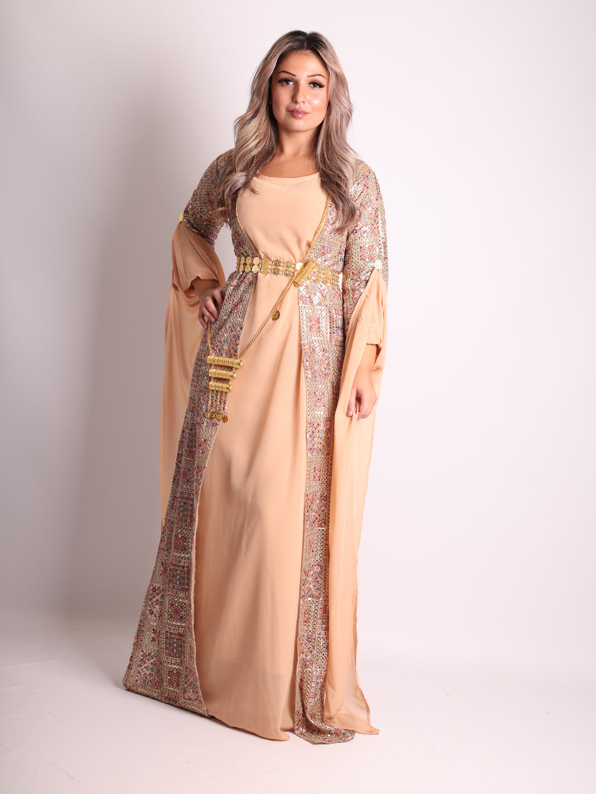 Cudi Kurdish Dress Green – Luxury Embroidered 3-Piece Set Mint green peach