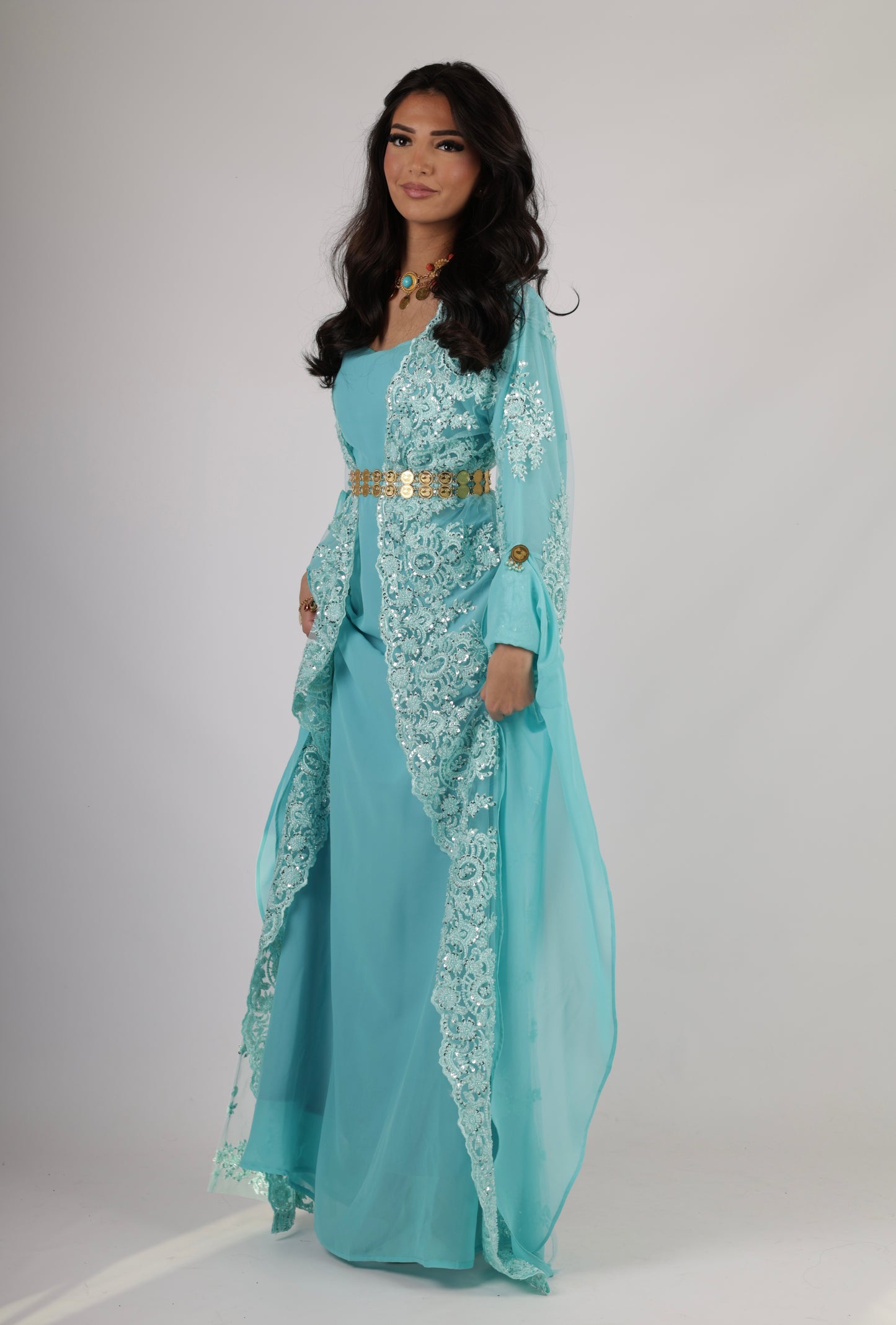 Dilber Kurdish Dress – 3-Piece light Turquoise Kurdish Dress