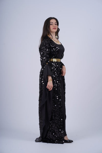 Black sequin Kurdish Kawa with elegant satin silk dress