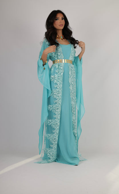 Dilber Kurdish Dress – 3-Piece light Turquoise Kurdish Dress