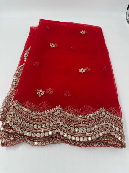 Red Hana with Mirror work