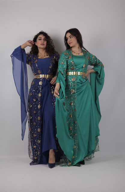 Chro Collection – Carbon Blue Exclusive made Kurdish Dress (3-Piece Set)