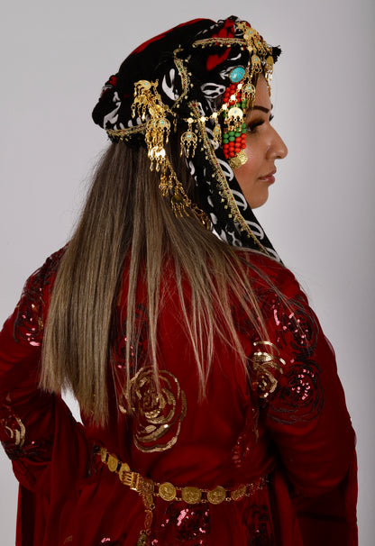 Kurdish Hat with Hawri with golden sarparchamKewsan textile and more Kurdish women, Kurdish clothes, Kurdische kleider