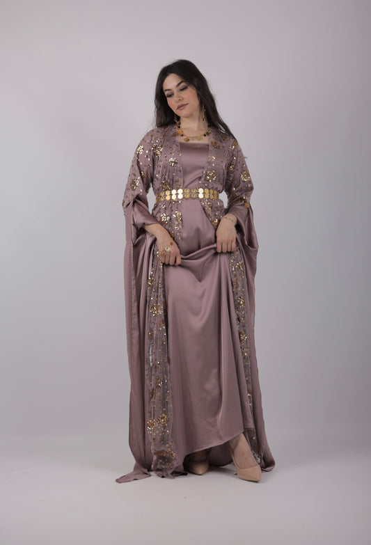 Chro Collection – Lavender Satin Silk Kurdish Dress (2-Piece Set)