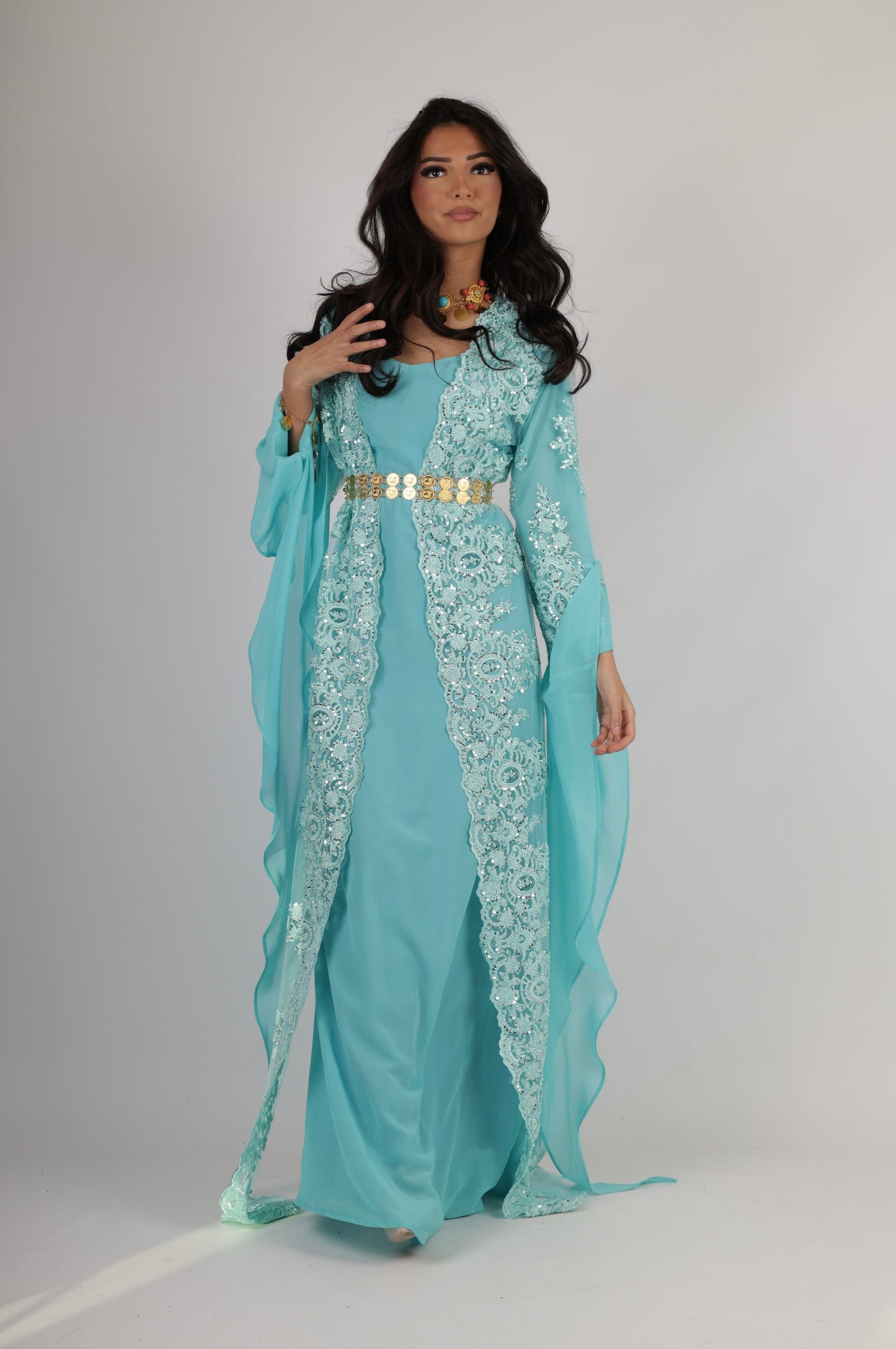 Dilber Kurdish Dress – 3-Piece light Turquoise Kurdish Dress