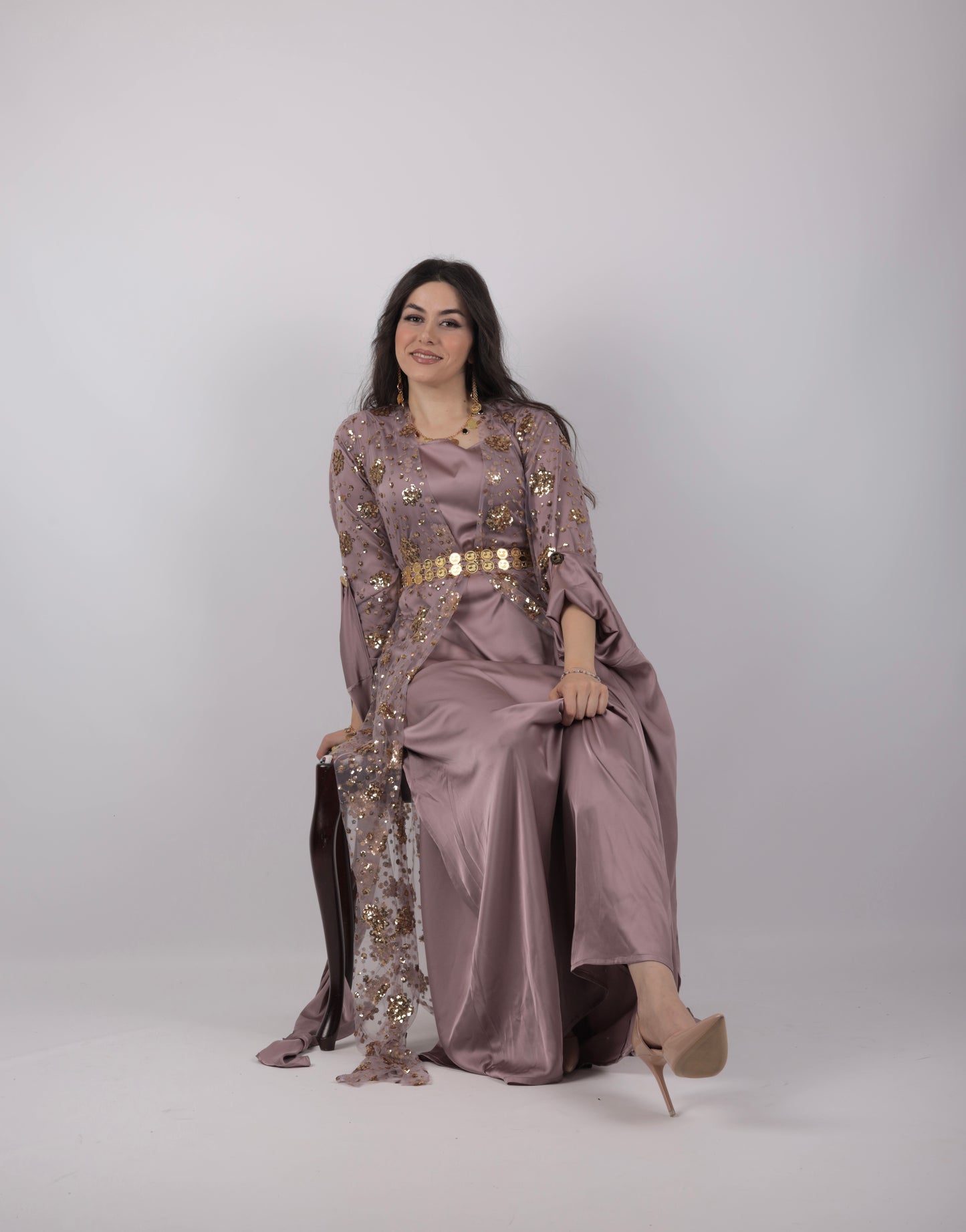 Chro Collection – Lavender Satin Silk Kurdish Dress (2-Piece Set)