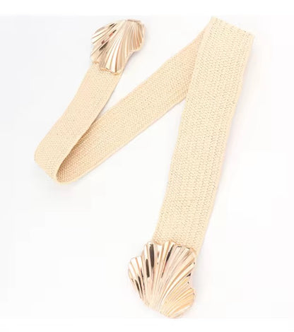 Snake Flexible Elastic Belt Beige Golden