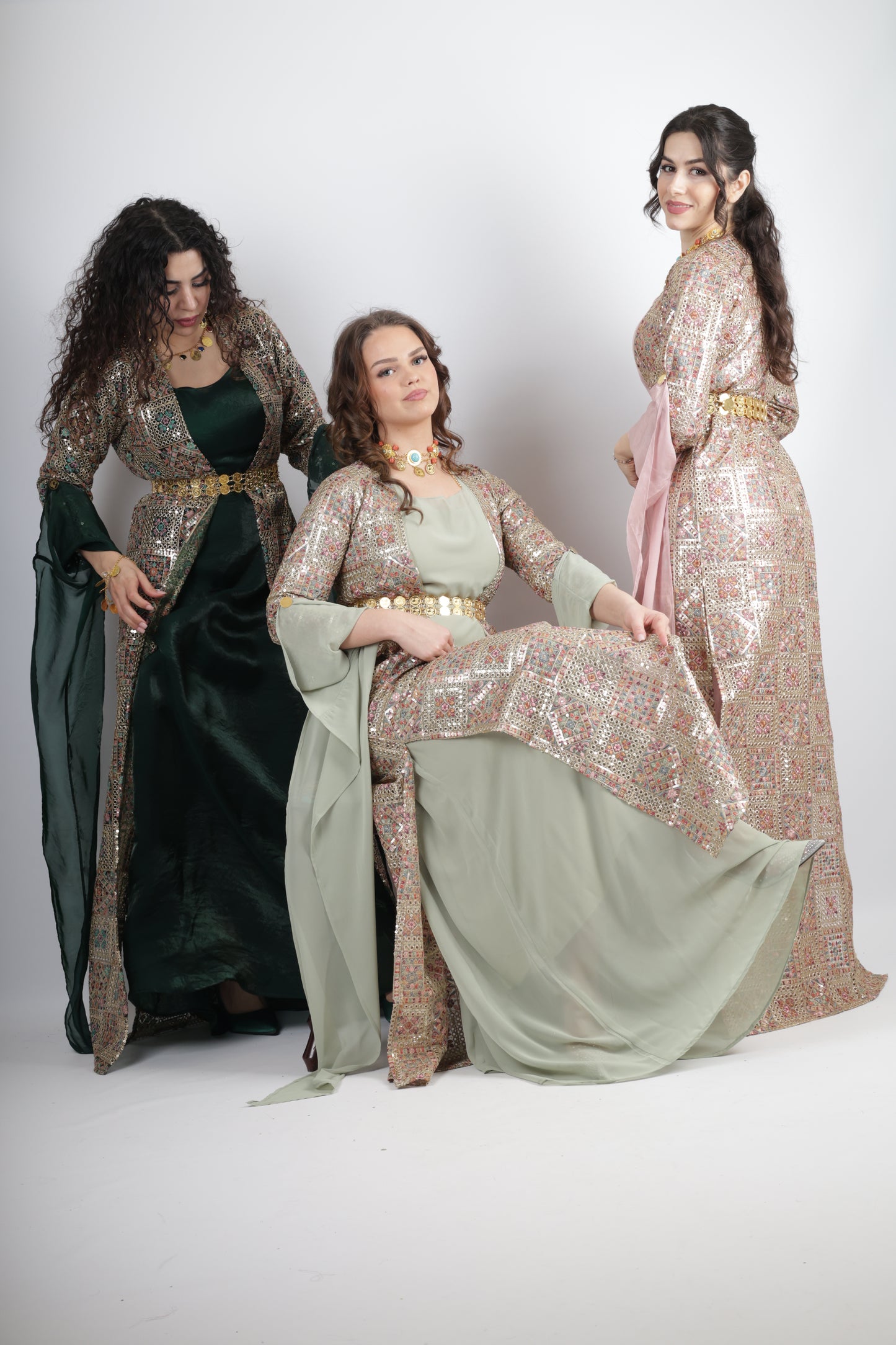 Cudi Kurdish Dress Green – Luxury Embroidered 3-Piece Set Mint green