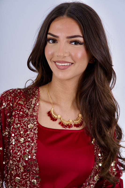 Yaqot Red Kurdish Jewelry Set – Necklace &amp; Earrings in Elegant Copper Design