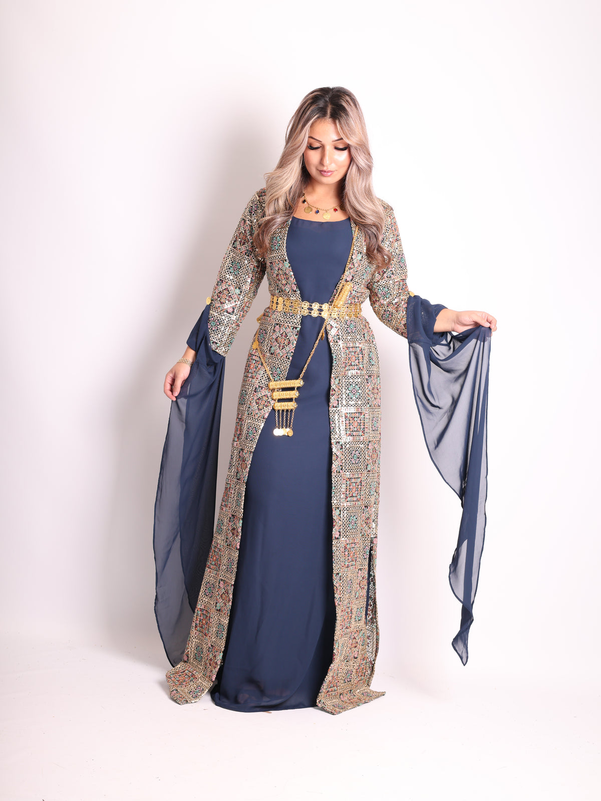 Cudi / Judi Kurdish Dress Navy blue  – Luxury Embroidered 3-Piece Se