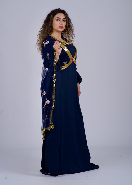 Xezal Collection – 4-Piece Traditional Kurdish Dress in Navy Blue