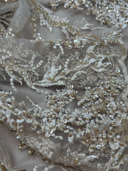 Luxury Hand Beaded peach Champagne set with belt