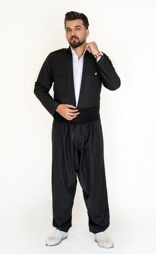 Kurdish Men’s Outfit – Shal u Shapik | Jli Kurdi Kawa, Pantol & Peshtwen Black Rash