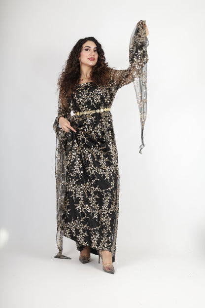 Shkofa Collection – black golden  Sequin Embroidered Kras & Kawa Set