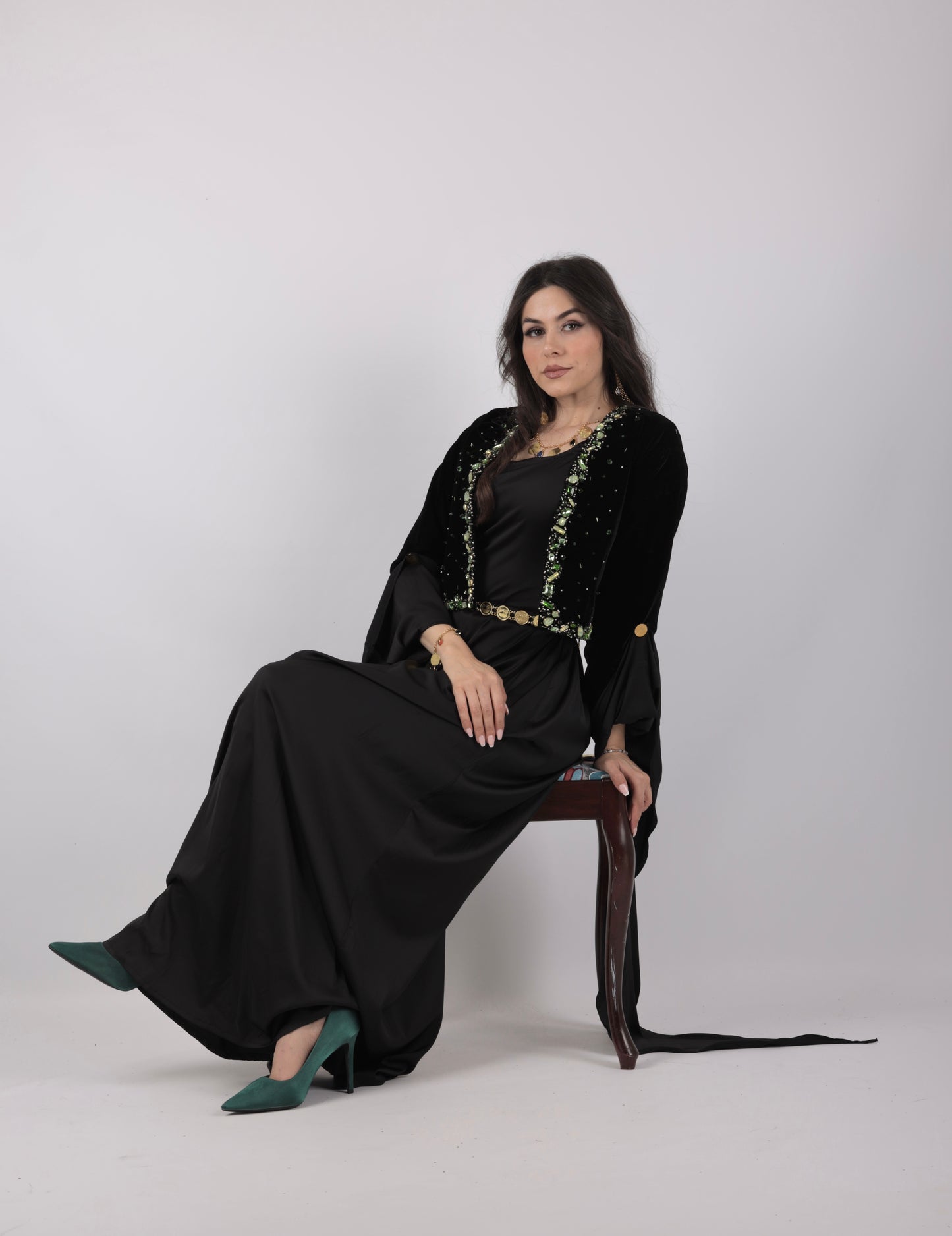 Green Crystal with Stones Hand made Kurdish Dress ( only vest or salte)