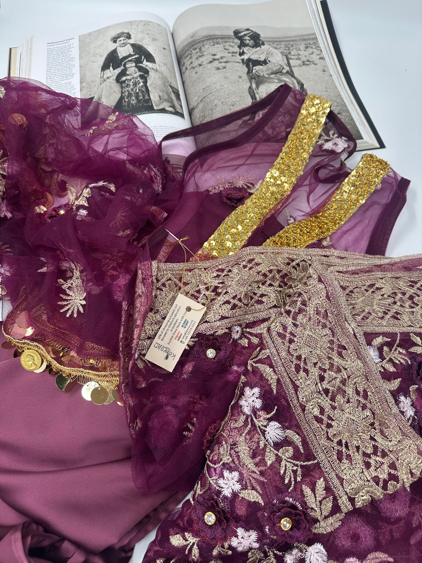 Xezal Collection – 4-Piece Kurdish Dress Set in aubergine