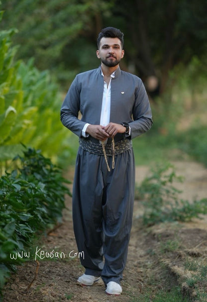 Dark Grey Kurdish Men's Outfit – Perfect for Newroz &amp; Weddings