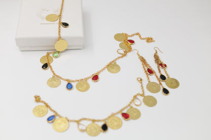 Shamaran Kurdish Coin Accessory Set – Necklace, Arm Band & Earrings