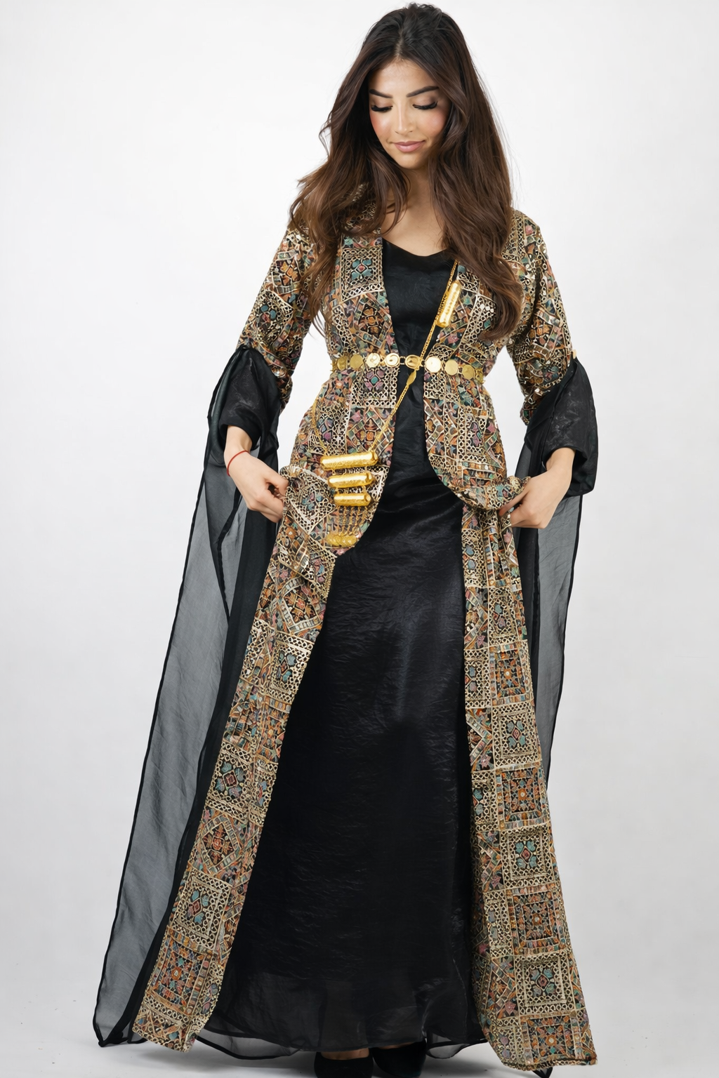 Cudi Kurdish Dress Green – Luxury Embroidered 3-Piece Set Black