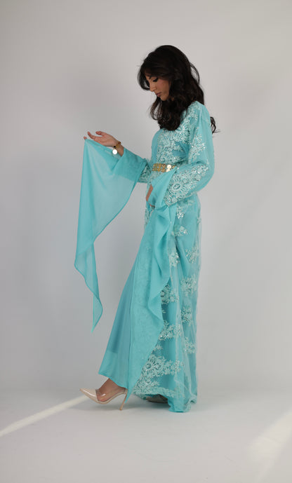 Dilber Kurdish Dress – 3-Piece light Turquoise Kurdish Dress