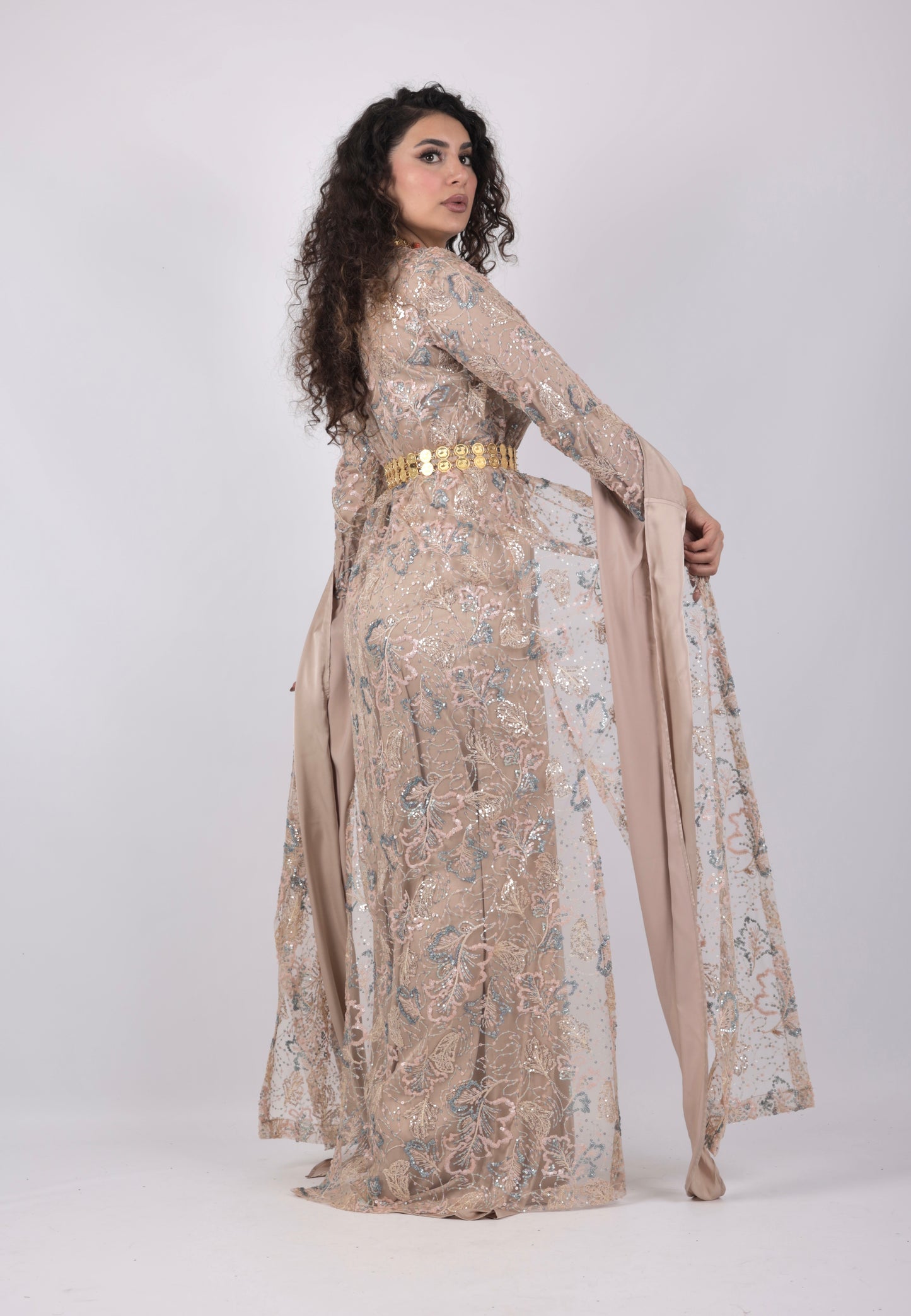 Xeyal Kurdish Dress – Coffee Brown with Pink & Turquoise | Elegant Traditional Kurdish Outfit