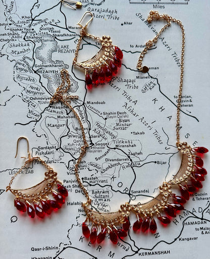 Yaqot Red Kurdish Jewelry Set – Necklace &amp; Earrings in Elegant Copper Design