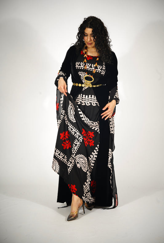 Golwanî, Hawrî Kiras & Black and Red- with Velvet – Traditional Kurdish 3-Piece Dress