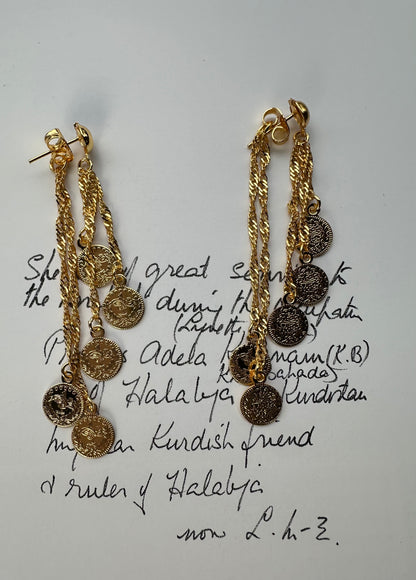 Traditional Kurdish Gold Coin Chain Earrings