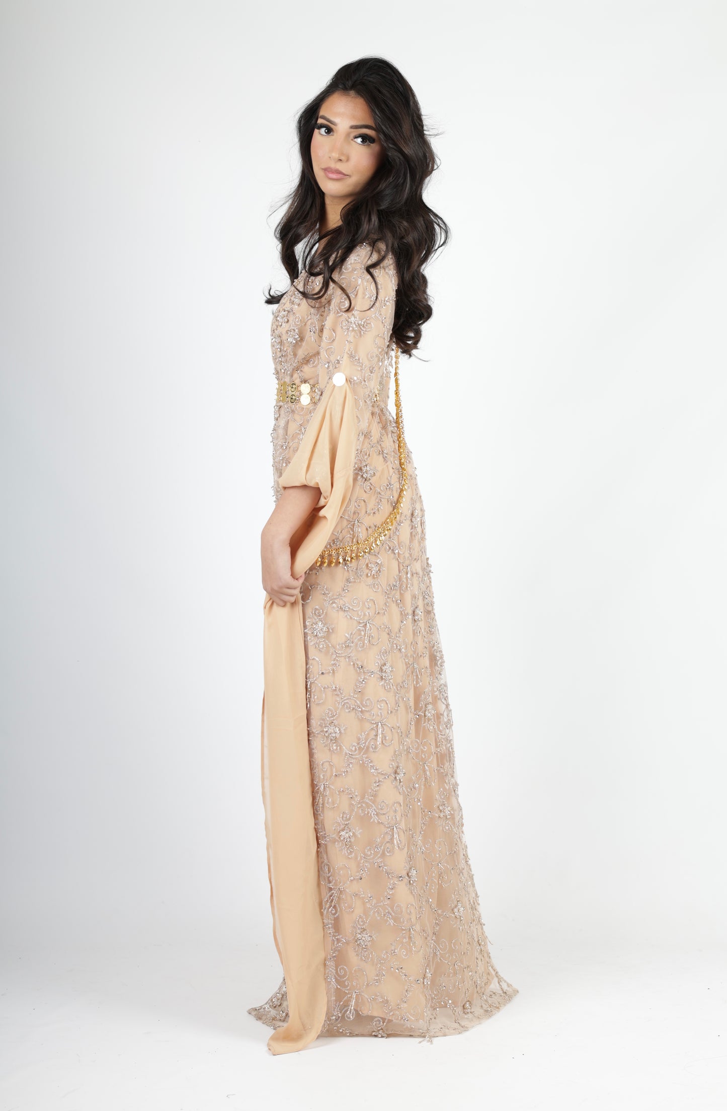 Awaz  Kurdish Dress champagne hand beaded 3 items