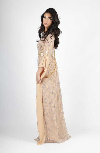 Awaz  Kurdish Dress champagne hand beaded 3 items
