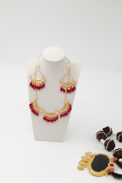 Yaqot Red Kurdish Jewelry Set – Necklace &amp; Earrings in Elegant Copper Design