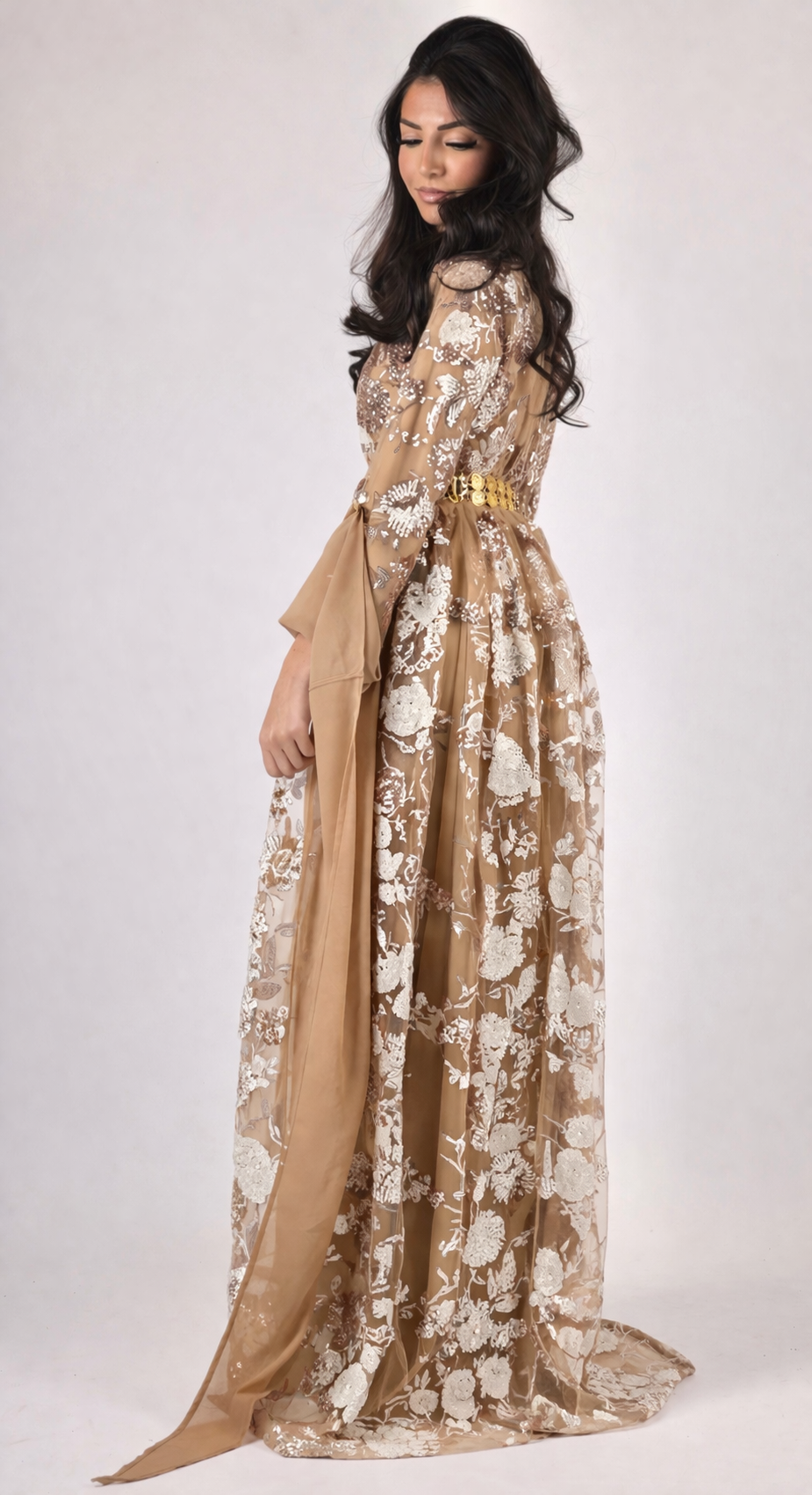 Dildar Badini Kurdish Dress pearl white with Nude