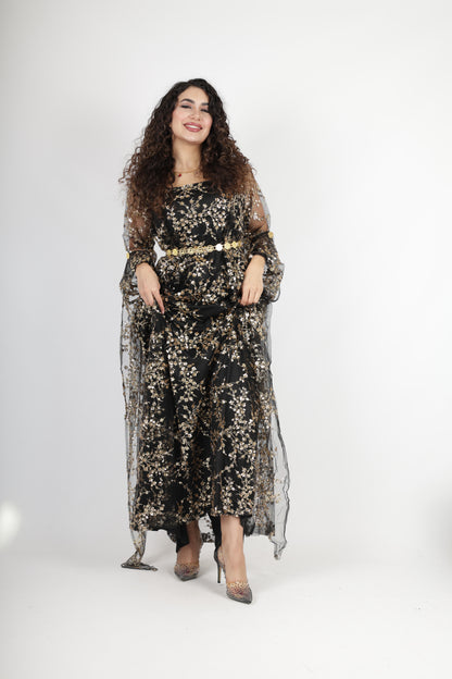 Shkofa Collection – black golden  Sequin Embroidered Kras & Kawa Set
