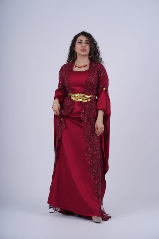 Dilber Kurdish Dress – Red Wine Traditional Wedding Newroz Dress