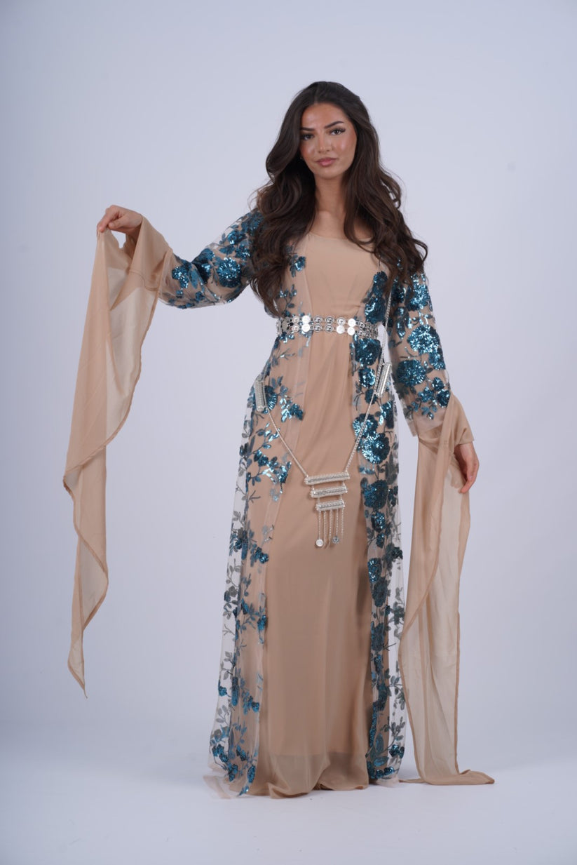 Elegant Nude Kurdish Dress – 3-Piece Traditional Kurdish Wedding Outfit ...
