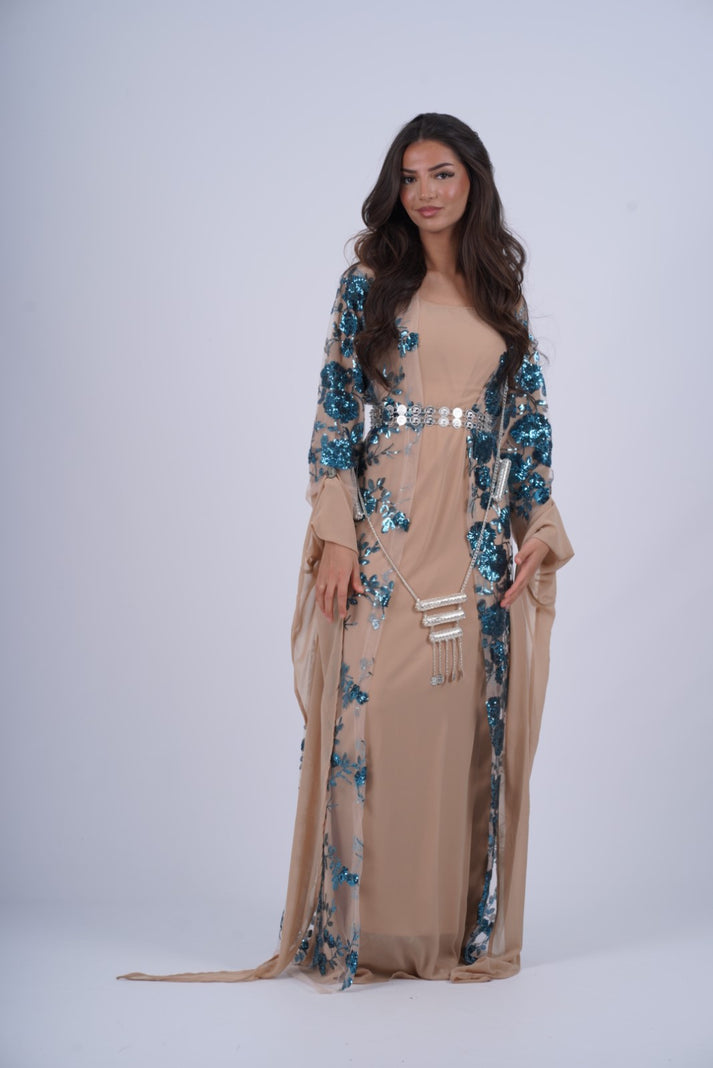 Elegant Nude Kurdish Dress – 3-Piece Traditional Kurdish Wedding Outfit ...