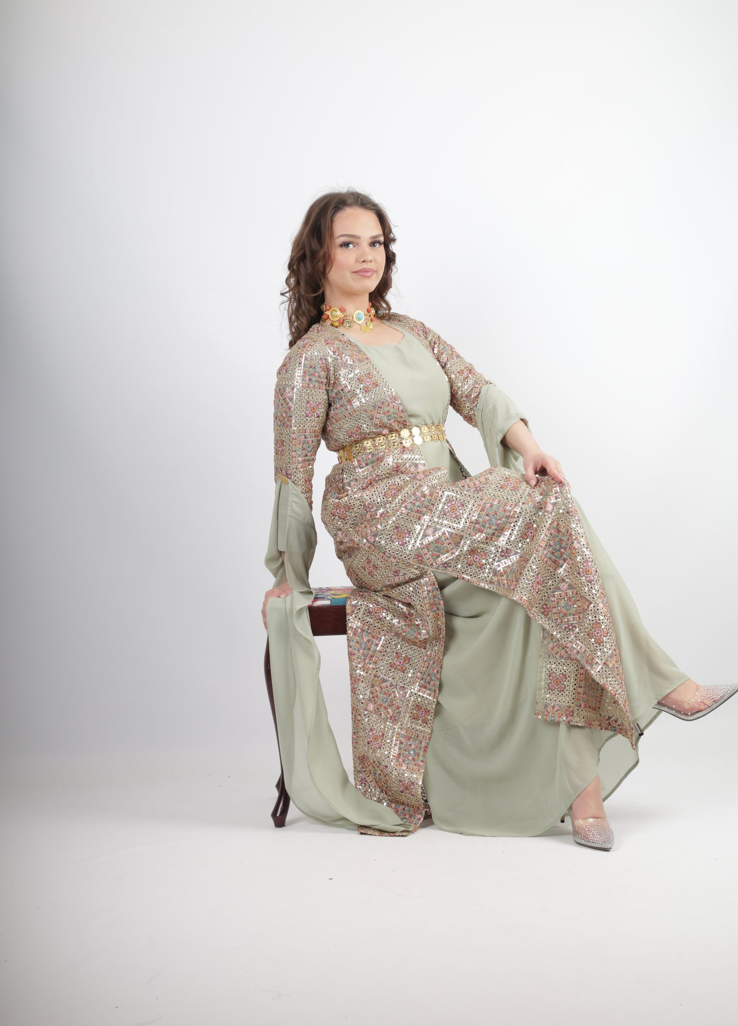 Cudi Kurdish Dress Green – Luxury Embroidered 3-Piece Set Mint green