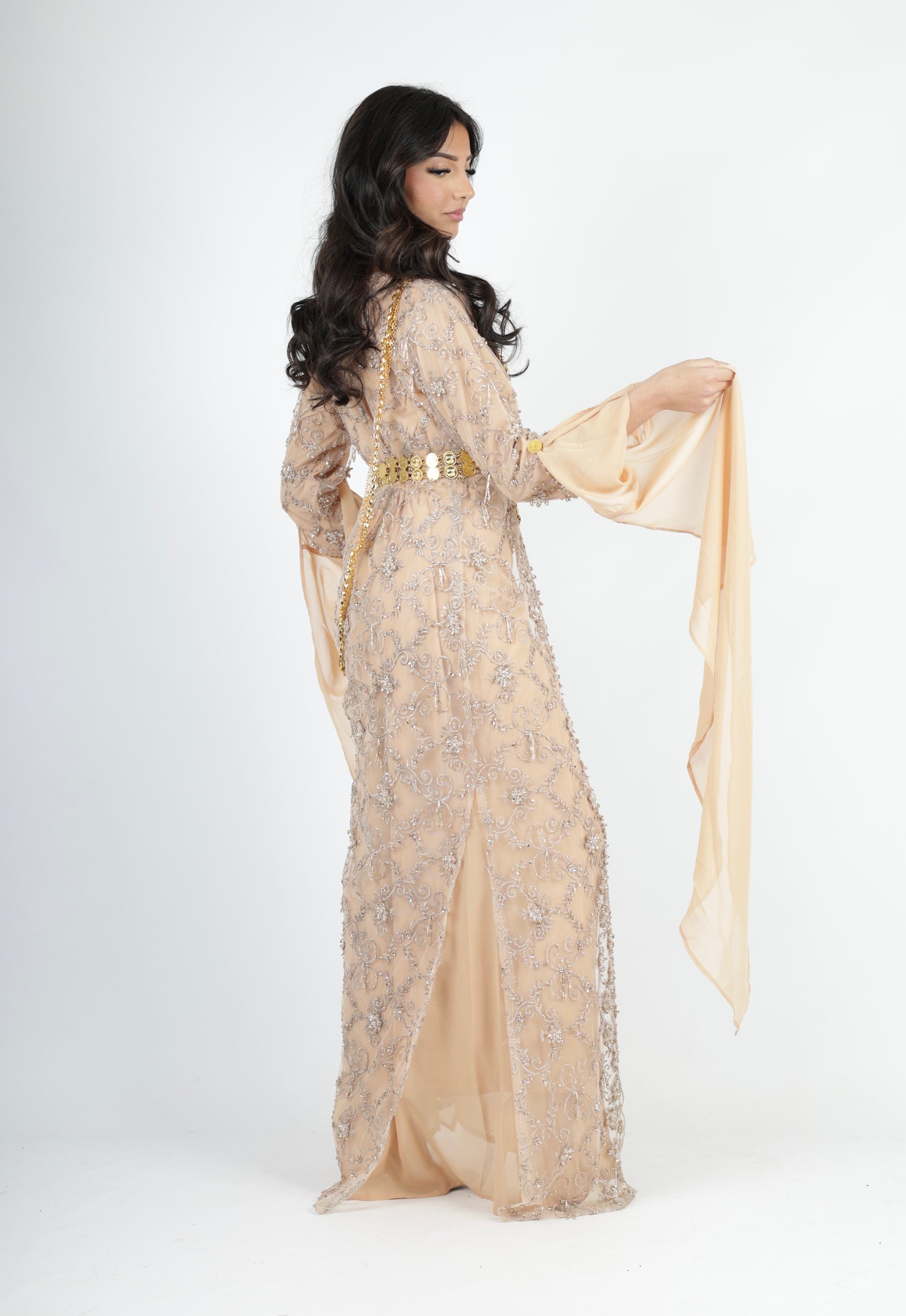 Awaz  Kurdish Dress champagne hand beaded 3 items