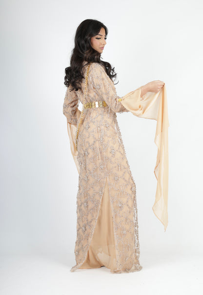 Awaz  Kurdish Dress champagne hand beaded 3 items