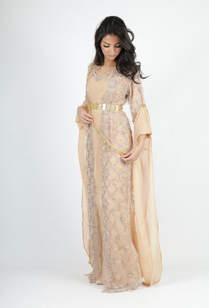 Awaz  Kurdish Dress champagne hand beaded 3 items