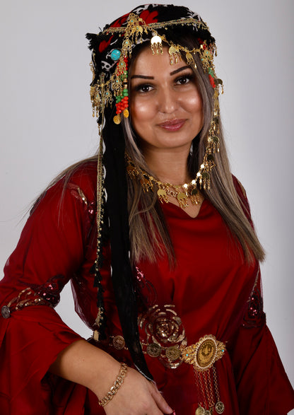 Kurdish Hat with Hawri with golden sarparchamKewsan textile and more Kurdish women, Kurdish clothes, Kurdische kleider